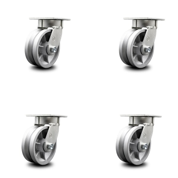 5 Inch Kingpinless V Groove Semi Steel Wheel Swivel Top Plate Caster, 4PK